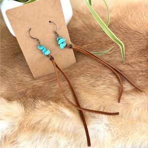 Turquoise and Brown Suede Earrings